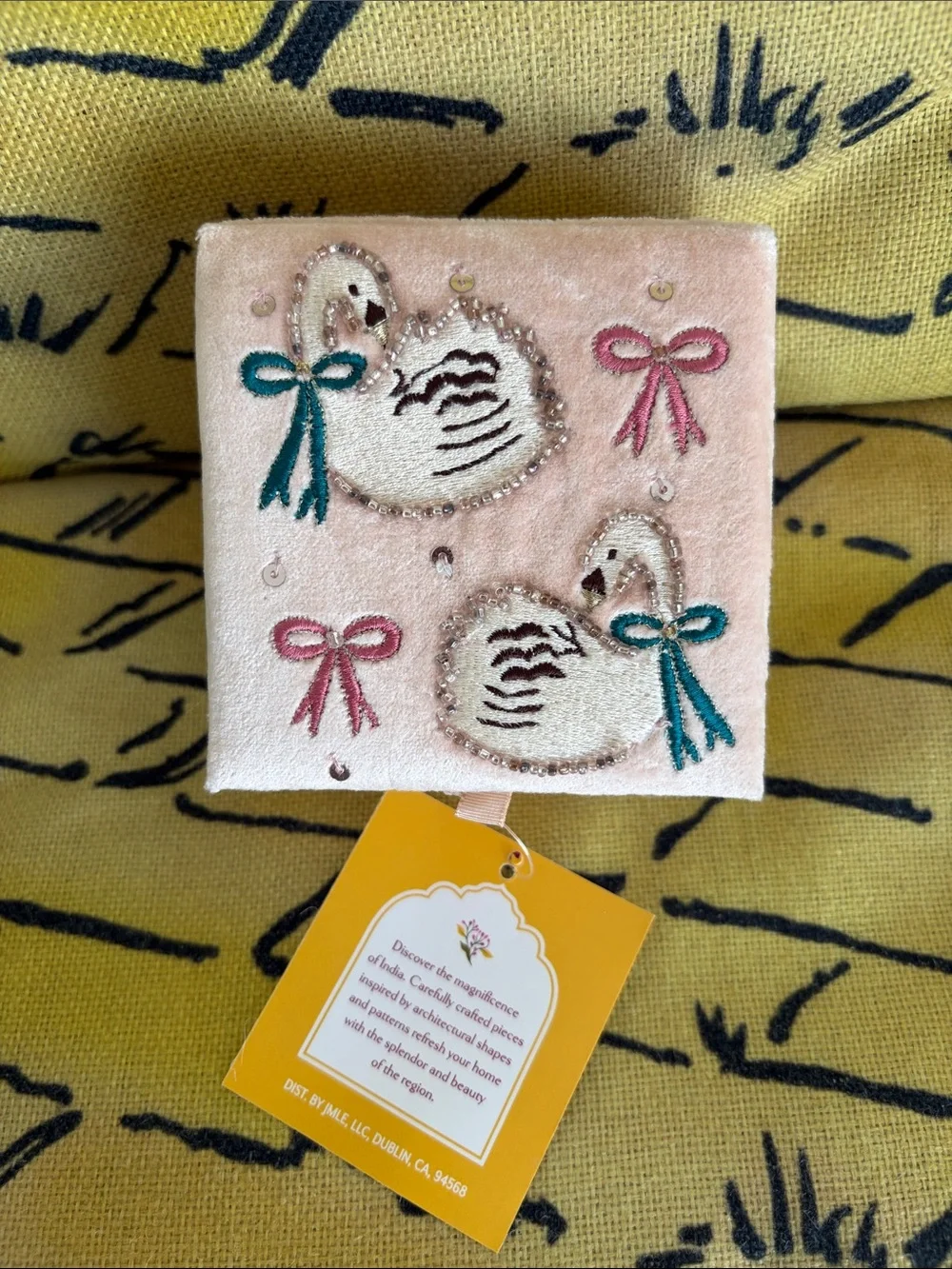 Goose’s🪿🪿 Kids Pink Embroidered Velvet Jewelry Box with Bows